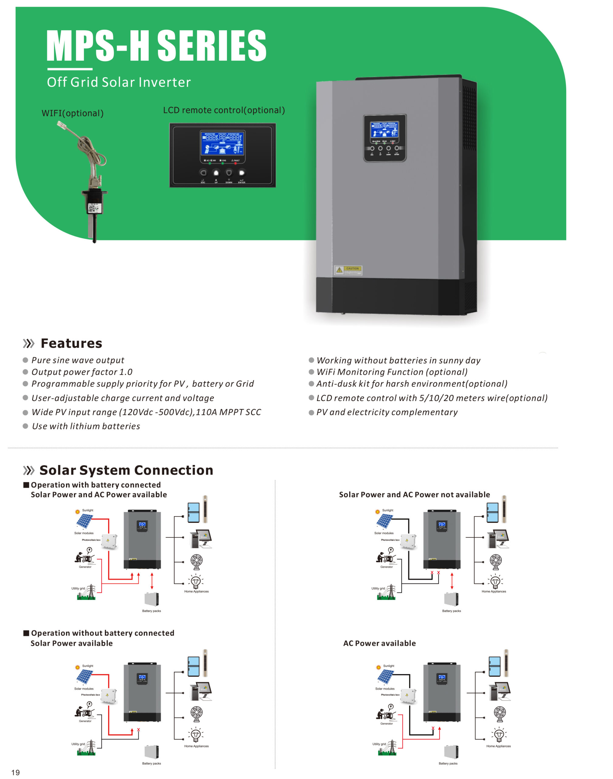 Inversor Hibrido BOMBSOLAR 3500/7000W MPPT 110A 500VCC Battery less - Imagen 2